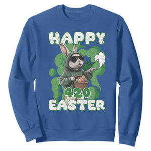 Happy 420 Easter Sweatshirt Funny Smoking Easter Bunny TS02 Royal Blue Print Your Wear