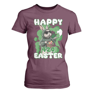 Happy 420 Easter T Shirt For Women Funny Smoking Easter Bunny TS02 Maroon Print Your Wear