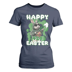 Happy 420 Easter T Shirt For Women Funny Smoking Easter Bunny TS02 Navy Print Your Wear