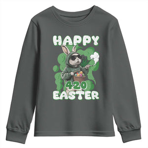 Happy 420 Easter Youth Sweatshirt Funny Smoking Easter Bunny TS02 Dark Heather Print Your Wear