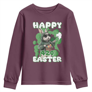Happy 420 Easter Youth Sweatshirt Funny Smoking Easter Bunny TS02 Maroon Print Your Wear