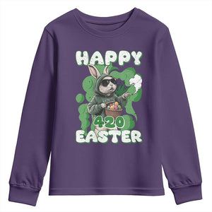 Happy 420 Easter Youth Sweatshirt Funny Smoking Easter Bunny TS02 Purple Print Your Wear