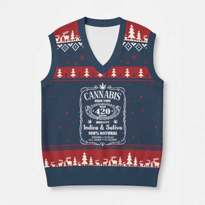 Funny Cannabis High Time V-Neck Knit Sweater Vest Old 420 Quality Indica & Sativa Weed TS02 Navy Red Print Your Wear