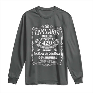 Funny Cannabis High Time Long Sleeve Shirt Old 420 Quality Indica & Sativa Weed TS02 Dark Heather Print Your Wear
