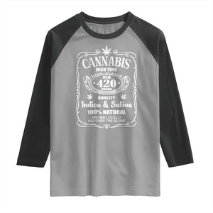 Funny Cannabis High Time Raglan Shirt Old 420 Quality Indica & Sativa Weed TS02 Sport Gray Black Print Your Wear
