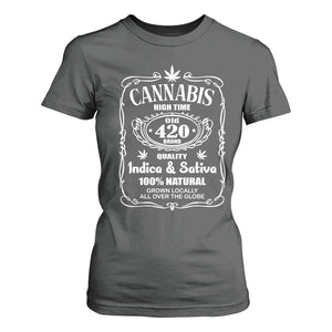 Funny Cannabis High Time T Shirt For Women Old 420 Quality Indica & Sativa Weed TS02 Dark Heather Print Your Wear