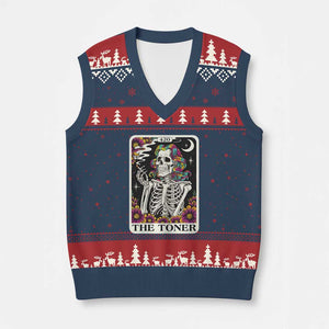 Skeleton 420 Cannabis V-Neck Knit Sweater Vest Tarot Card The Stoner Weed Lover TS02 Navy Red Print Your Wear