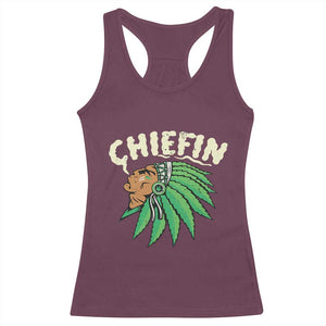 Chiefin Weed Smoking Racerback Tank Top Funny 420 Cannabis Pot THC Smoker TS02 Maroon Print Your Wear