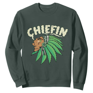 Chiefin Weed Smoking Sweatshirt Funny 420 Cannabis Pot THC Smoker TS02 Dark Forest Green Print Your Wear