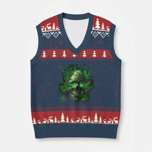 Marijuana Skull V-Neck Knit Sweater Vest Smoke Weed Cannabis 420 Pot Leaf TS02 Navy Red Print Your Wear