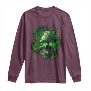Marijuana Skull Long Sleeve Shirt Smoke Weed Cannabis 420 Pot Leaf TS02 Maroon Print Your Wear