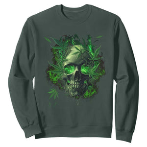 Marijuana Skull Sweatshirt Smoke Weed Cannabis 420 Pot Leaf TS02 Dark Forest Green Print Your Wear