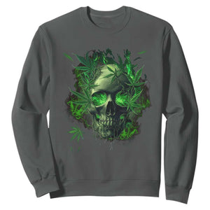 Marijuana Skull Sweatshirt Smoke Weed Cannabis 420 Pot Leaf TS02 Dark Heather Print Your Wear