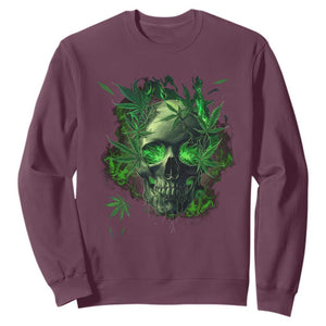 Marijuana Skull Sweatshirt Smoke Weed Cannabis 420 Pot Leaf TS02 Maroon Print Your Wear