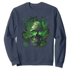 Marijuana Skull Sweatshirt Smoke Weed Cannabis 420 Pot Leaf TS02 Navy Print Your Wear
