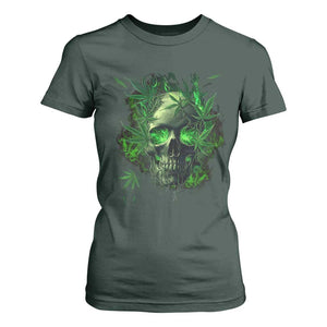 Marijuana Skull T Shirt For Women Smoke Weed Cannabis 420 Pot Leaf TS02 Dark Forest Green Print Your Wear