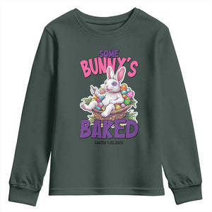 Happy 420 Easter Youth Sweatshirt Bunny Funny Weed Smoking Rabbit Cannabis 4/20 Day TS02 Dark Forest Green Print Your Wear