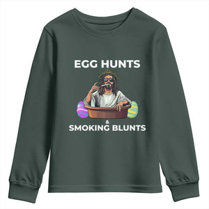 Happy 420 Easter Youth Sweatshirt Blunt Stoner TS02 Dark Forest Green Print Your Wear