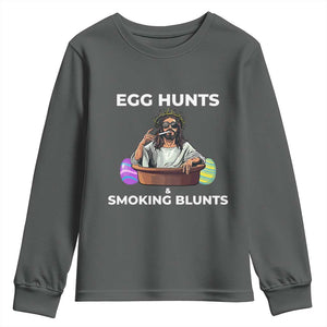 Happy 420 Easter Youth Sweatshirt Blunt Stoner TS02 Dark Heather Print Your Wear