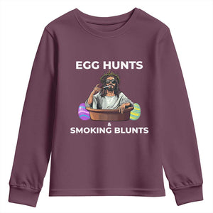 Happy 420 Easter Youth Sweatshirt Blunt Stoner TS02 Maroon Print Your Wear
