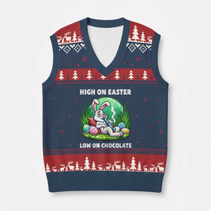 Happy 420 Easter V-Neck Knit Sweater Vest Funny Bunny Marijuana Cannabis Weed TS02 Navy Red Print Your Wear