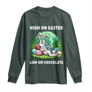 Happy 420 Easter Long Sleeve Shirt Funny Bunny Marijuana Cannabis Weed TS02 Dark Forest Green Print Your Wear