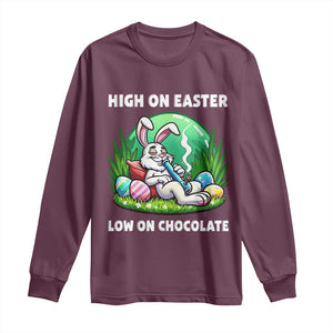 Happy 420 Easter Long Sleeve Shirt Funny Bunny Marijuana Cannabis Weed TS02 Maroon Print Your Wear