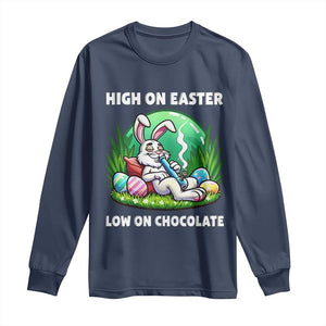 Happy 420 Easter Long Sleeve Shirt Funny Bunny Marijuana Cannabis Weed TS02 Navy Print Your Wear