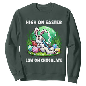 Happy 420 Easter Sweatshirt Funny Bunny Marijuana Cannabis Weed TS02 Dark Forest Green Print Your Wear