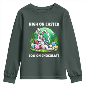 Happy 420 Easter Youth Sweatshirt Funny Bunny Marijuana Cannabis Weed TS02 Dark Forest Green Print Your Wear