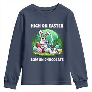 Happy 420 Easter Youth Sweatshirt Funny Bunny Marijuana Cannabis Weed TS02 Navy Print Your Wear