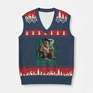 Funny Sasquatch Marijuana V-Neck Knit Sweater Vest Bigfoot Stole My Weed Vintage 420 TS02 Navy Red Print Your Wear