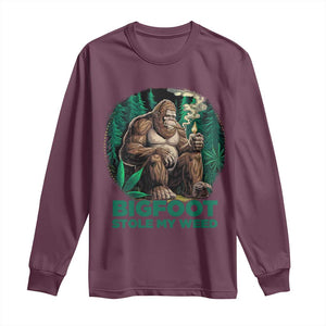 Funny Sasquatch Marijuana Long Sleeve Shirt Bigfoot Stole My Weed Vintage 420 TS02 Maroon Print Your Wear