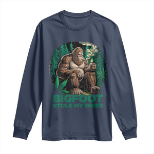 Funny Sasquatch Marijuana Long Sleeve Shirt Bigfoot Stole My Weed Vintage 420 TS02 Navy Print Your Wear