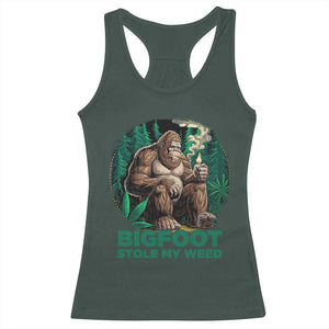 Funny Sasquatch Marijuana Racerback Tank Top Bigfoot Stole My Weed Vintage 420 TS02 Dark Forest Green Print Your Wear