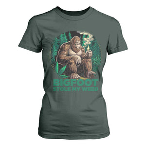 Funny Sasquatch Marijuana T Shirt For Women Bigfoot Stole My Weed Vintage 420 TS02 Dark Forest Green Print Your Wear