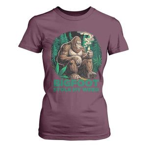 Funny Sasquatch Marijuana T Shirt For Women Bigfoot Stole My Weed Vintage 420 TS02 Maroon Print Your Wear
