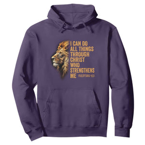 Christian Faith Hoodie Philippians 4:13 Religious Lion Strengthens TS02 Purple Print Your Wear