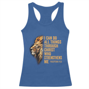Christian Faith Racerback Tank Top Philippians 4:13 Religious Lion Strengthens TS02 Royal Blue Print Your Wear