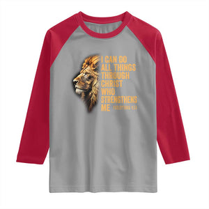 Christian Faith Raglan Shirt Philippians 4:13 Religious Lion Strengthens TS02 Sport Gray Red Print Your Wear