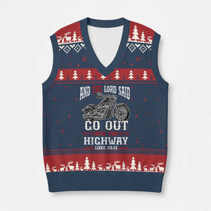 Christian Biker V-Neck Knit Sweater Vest Lord Said Go Out Into Highways Faith Motorcycle TS02 Navy Red Print Your Wear