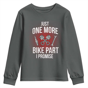 Funny Biker Youth Sweatshirt One More Bike Part Motorcycle Mechanic TS02 Dark Heather Print Your Wear