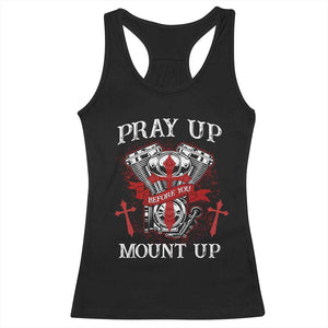 Christian Biker Racerback Tank Top Pray Up Before You Mount Up Faith TS02 Black Print Your Wear