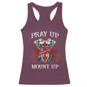 Christian Biker Racerback Tank Top Pray Up Before You Mount Up Faith TS02 Maroon Print Your Wear