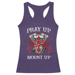 Christian Biker Racerback Tank Top Pray Up Before You Mount Up Faith TS02 Purple Print Your Wear