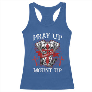 Christian Biker Racerback Tank Top Pray Up Before You Mount Up Faith TS02 Royal Blue Print Your Wear