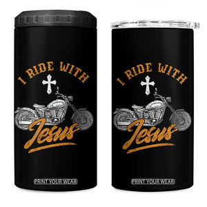 Christian Biker 4 in 1 Can Cooler Tumbler I Ride With Jesus Faith Motorcycle TS02 One Size: 16 oz Black Print Your Wear