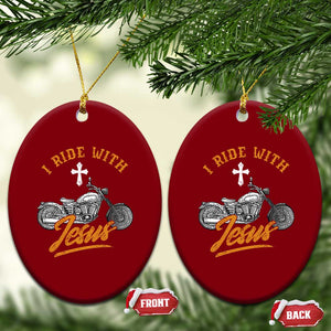 Christian Biker Ceramic Ornament I Ride With Jesus Faith Motorcycle TS02 Print Your Wear