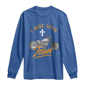 Christian Biker Long Sleeve Shirt I Ride With Jesus Faith Motorcycle TS02 Royal Blue Print Your Wear