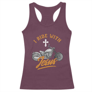 Christian Biker Racerback Tank Top I Ride With Jesus Faith Motorcycle TS02 Maroon Print Your Wear